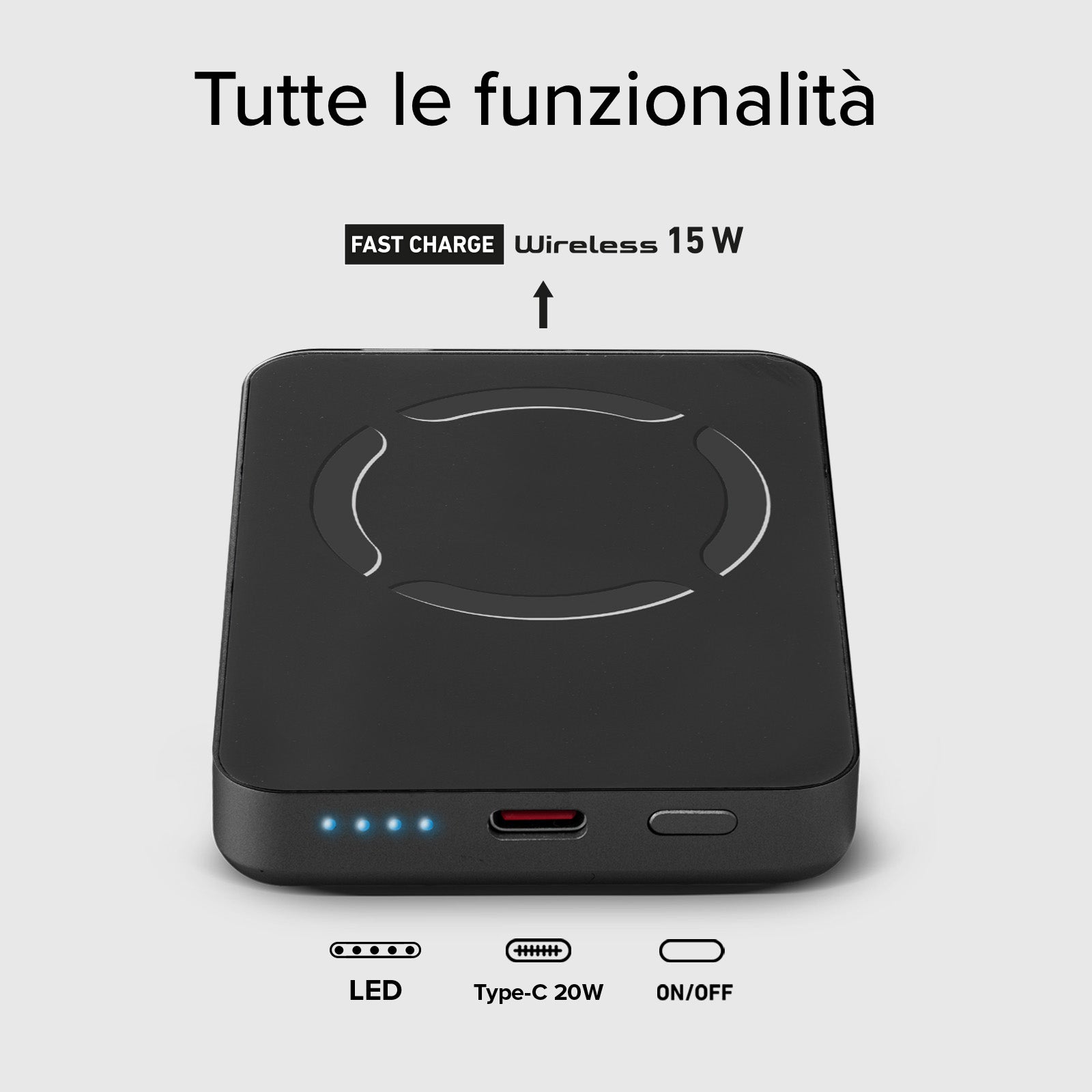 Powerbank magnetico wireless da 5000 mAh con grafene