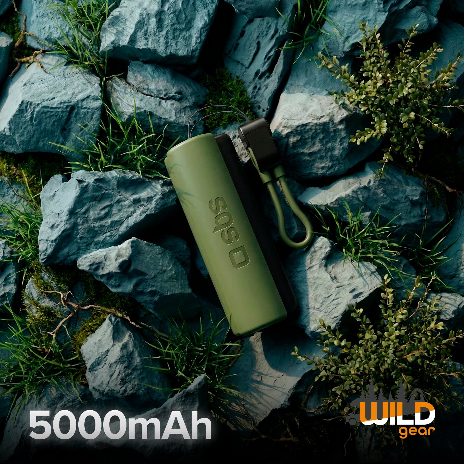 Batería externa compacta de 5000 mAh con linterna LED, puerto USB-C de 10 W, cable USB-C incluido, ideal para la vida al aire libre y las acampadas