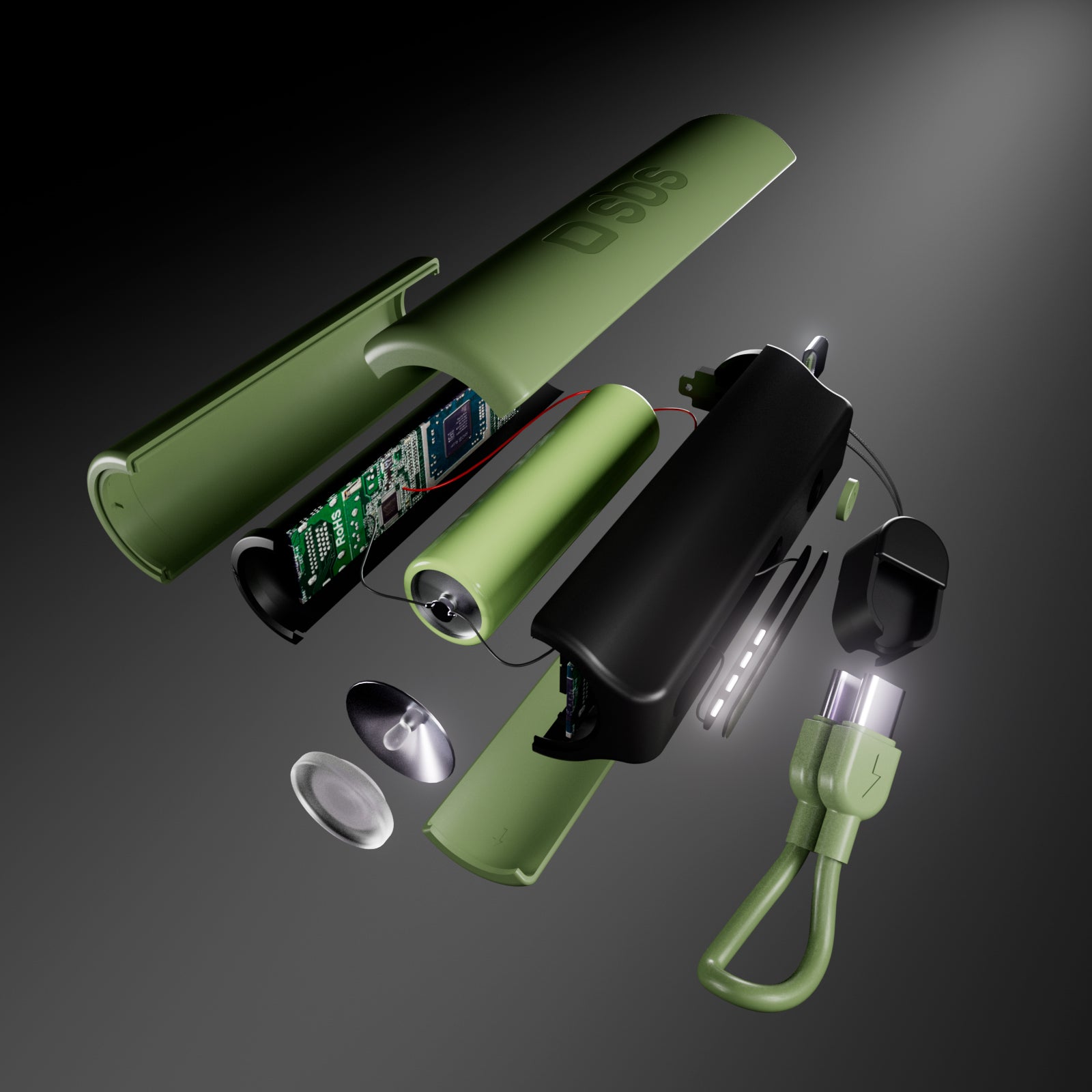 Batería externa compacta de 5000 mAh con linterna LED, puerto USB-C de 10 W, cable USB-C incluido, ideal para la vida al aire libre y las acampadas