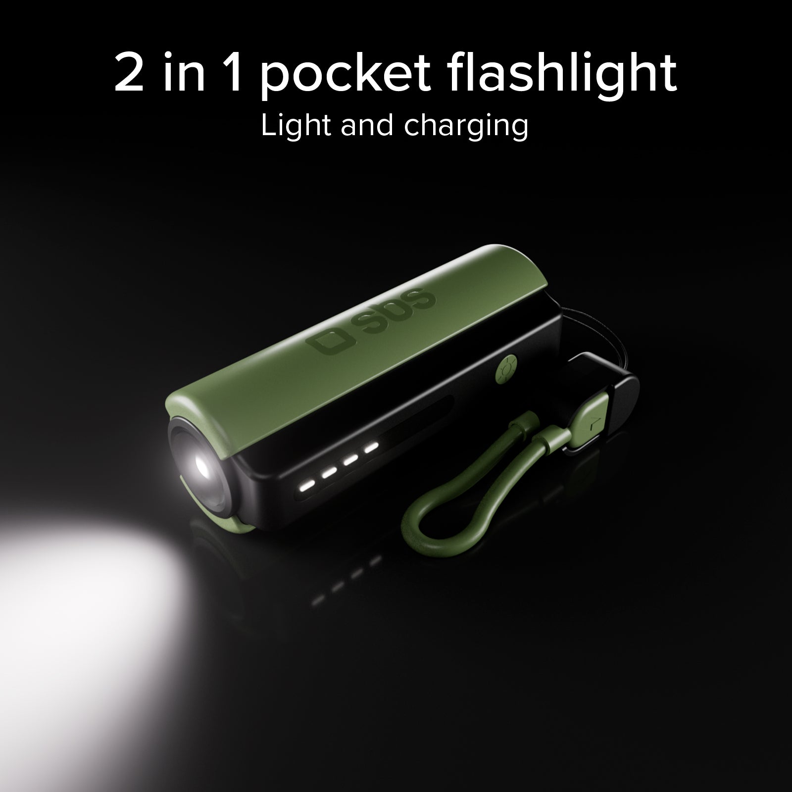 Batería externa compacta de 5000 mAh con linterna LED, puerto USB-C de 10 W, cable USB-C incluido, ideal para la vida al aire libre y las acampadas