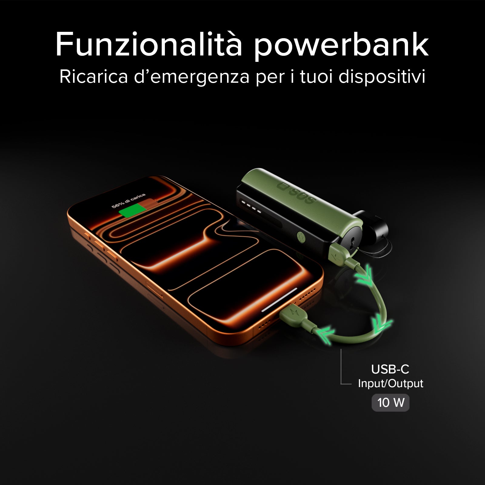 Batería externa compacta de 5000 mAh con linterna LED, puerto USB-C de 10 W, cable USB-C incluido, ideal para la vida al aire libre y las acampadas