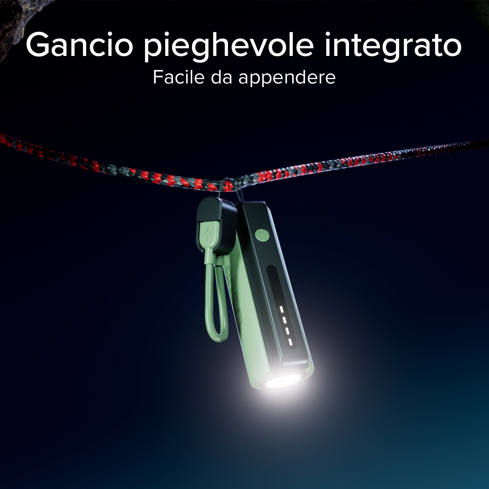 Batería externa compacta de 5000 mAh con linterna LED, puerto USB-C de 10 W, cable USB-C incluido, ideal para la vida al aire libre y las acampadas