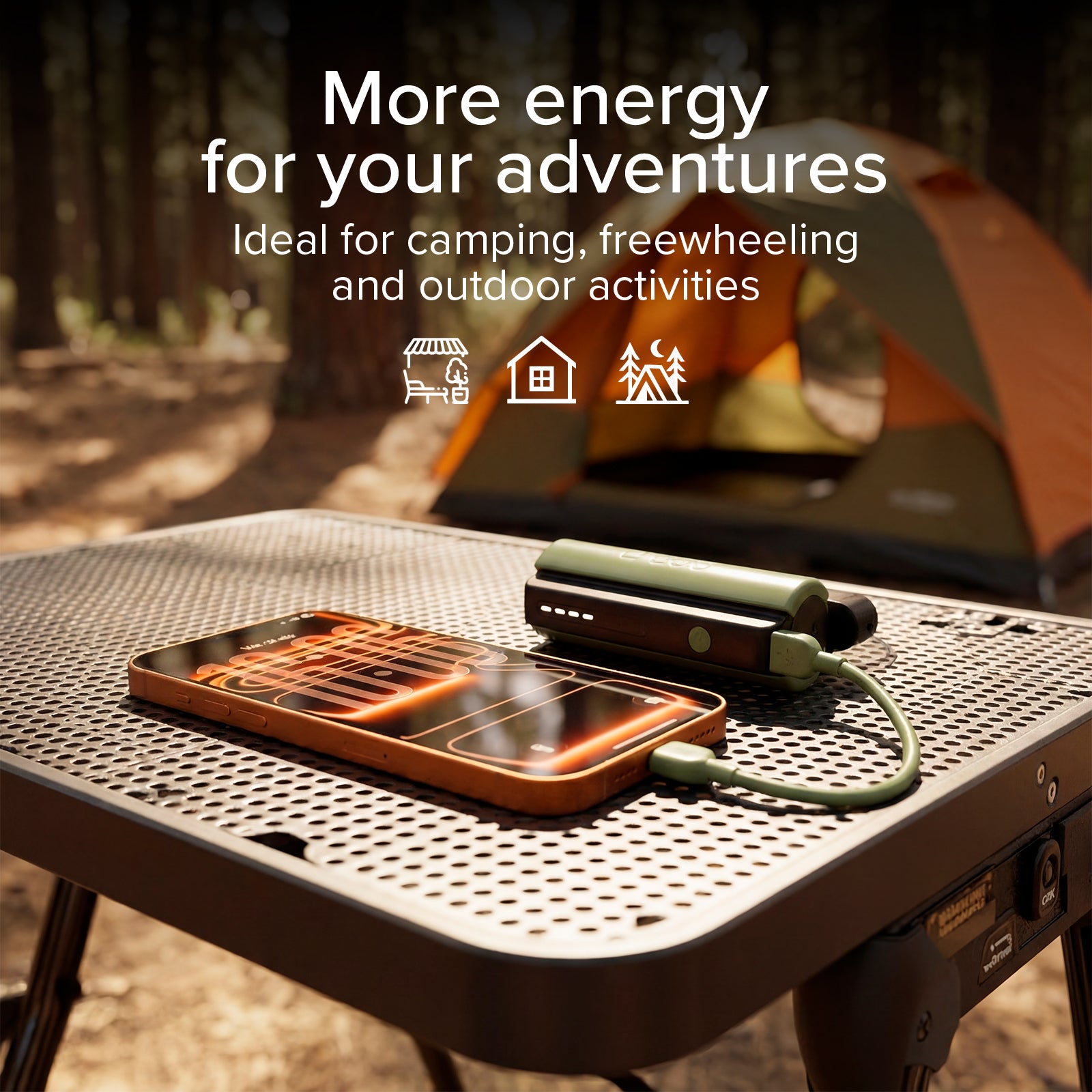 Batería externa compacta de 5000 mAh con linterna LED, puerto USB-C de 10 W, cable USB-C incluido, ideal para la vida al aire libre y las acampadas