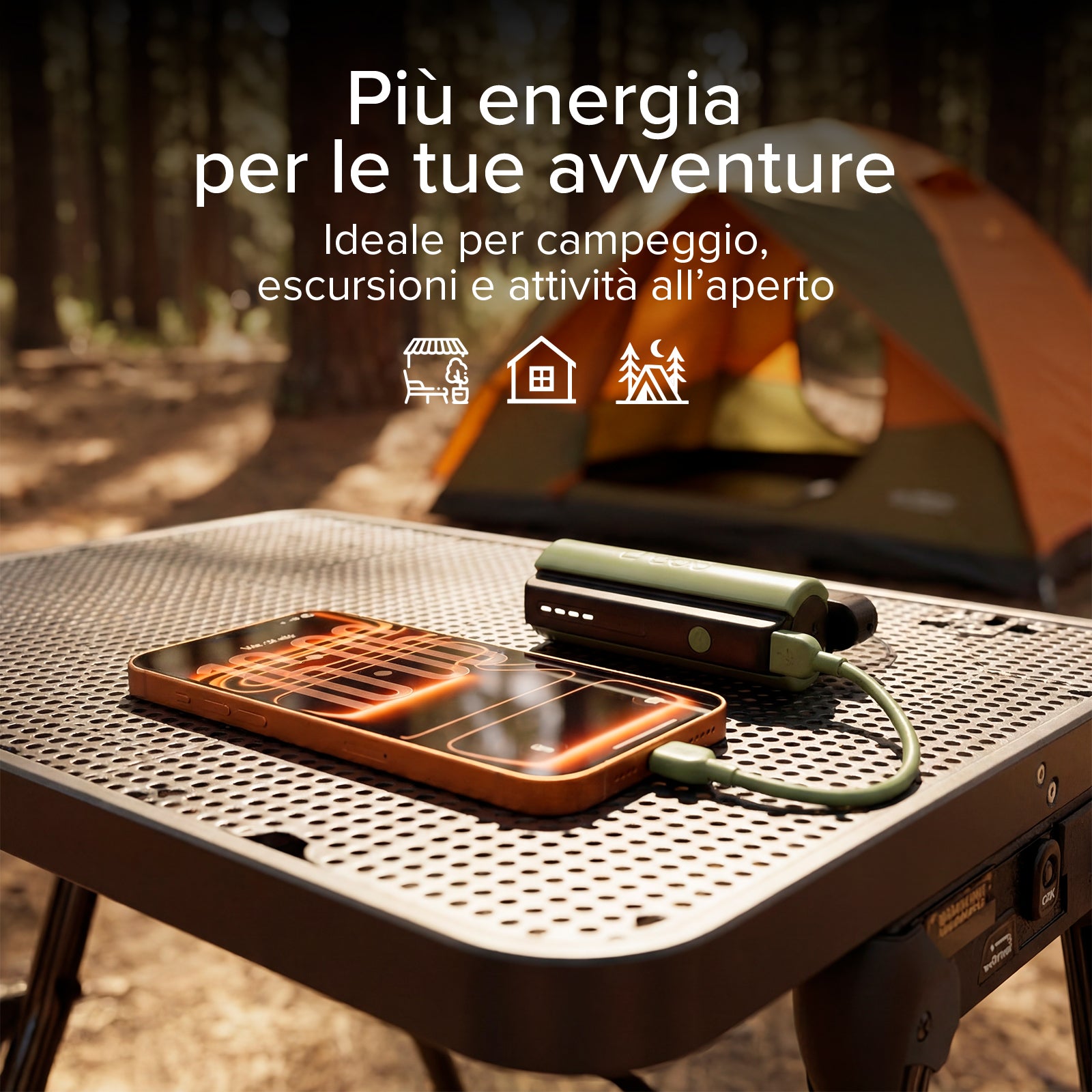 Batería externa compacta de 5000 mAh con linterna LED, puerto USB-C de 10 W, cable USB-C incluido, ideal para la vida al aire libre y las acampadas