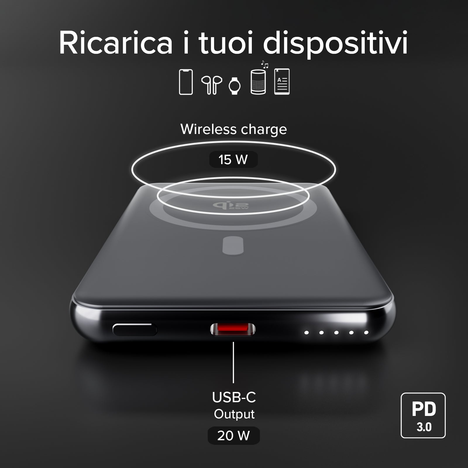 Magnetische Wireless-Powerbank 5000 mAh mit 20W Power Delivery, Aluminium, MagSafe-kompatibel