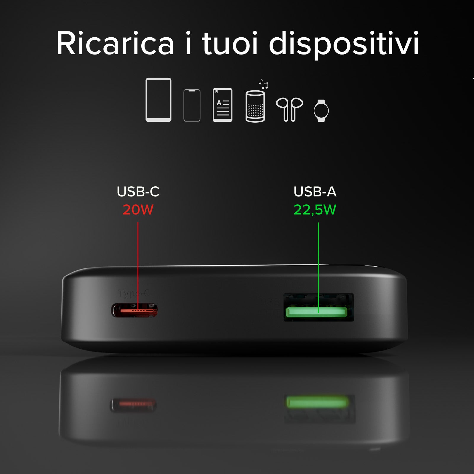 Batería externa compacta de 10000mah con carga rápida y pantalla LCD