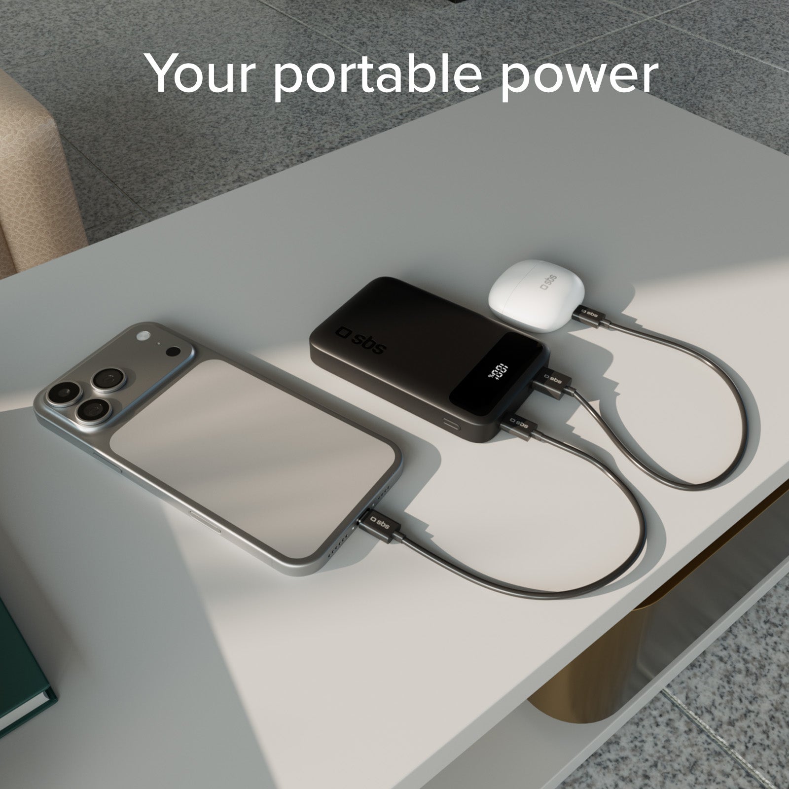 Batería externa compacta de 10000mah con carga rápida y pantalla LCD