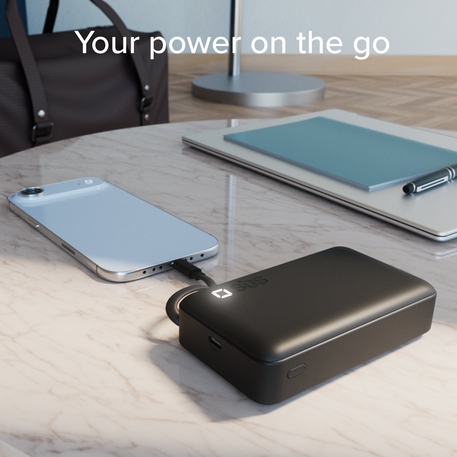 Powerbank 10.000&nbsp;mAh mit einziehbarem USB-C-Kabel und Schnellaufladung