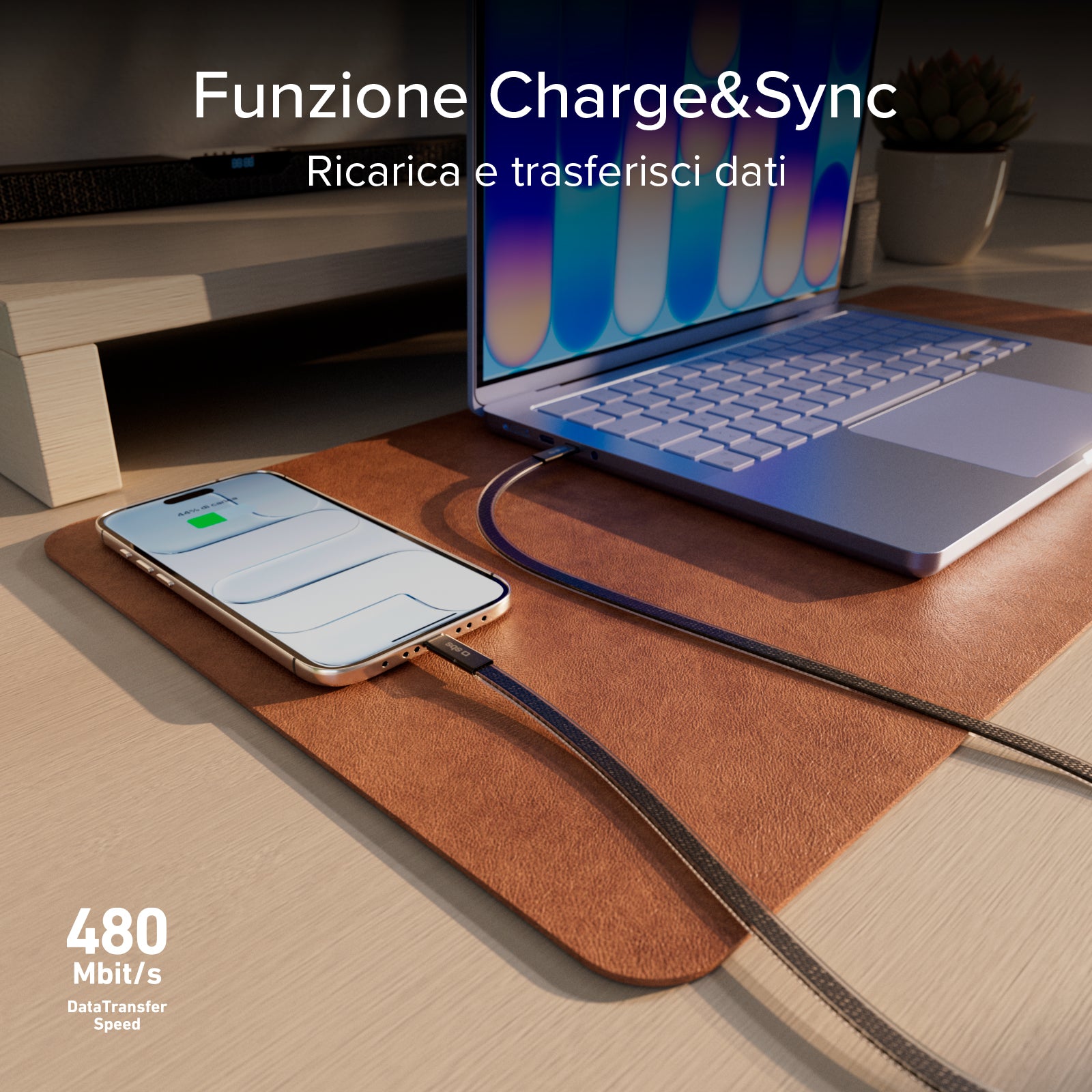 El cable de carga y datos, con conectores USB-C 2.0, 1 m