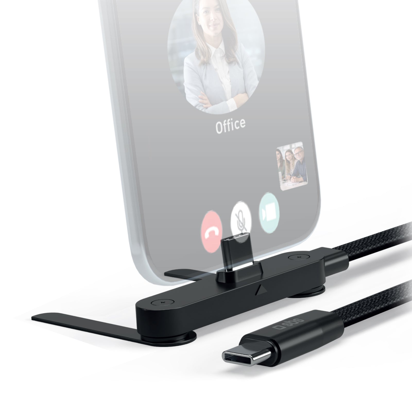 Cable USB-C 60W de carga y datos con función soporte, conectores orientables y revestimiento trenzado de 1 m