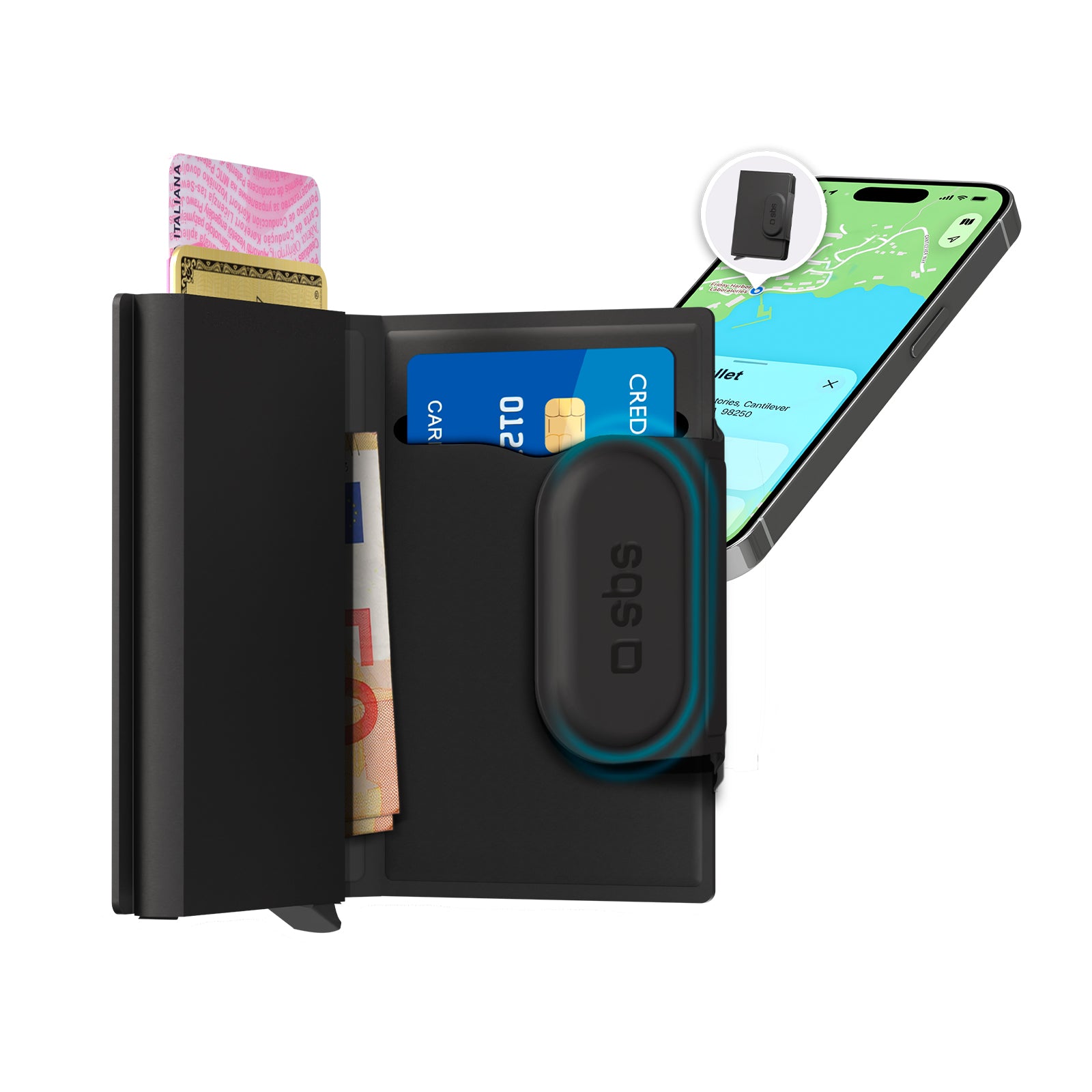 Track My Wallet Kartenetui mit Tracker kompatibel mit Apple Find My und Google Find Hub
