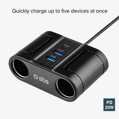 Répartiteur de voiture 100 W pour recharge rapide jusqu'à 5 appareils