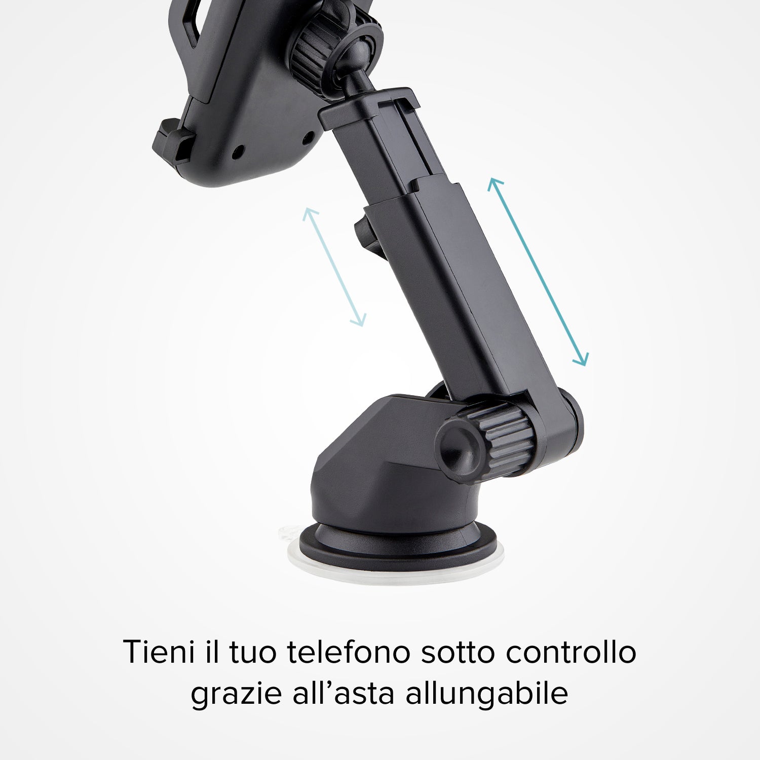 Supporto auto per telefono con asta telescopica e fissaggio a ventosa