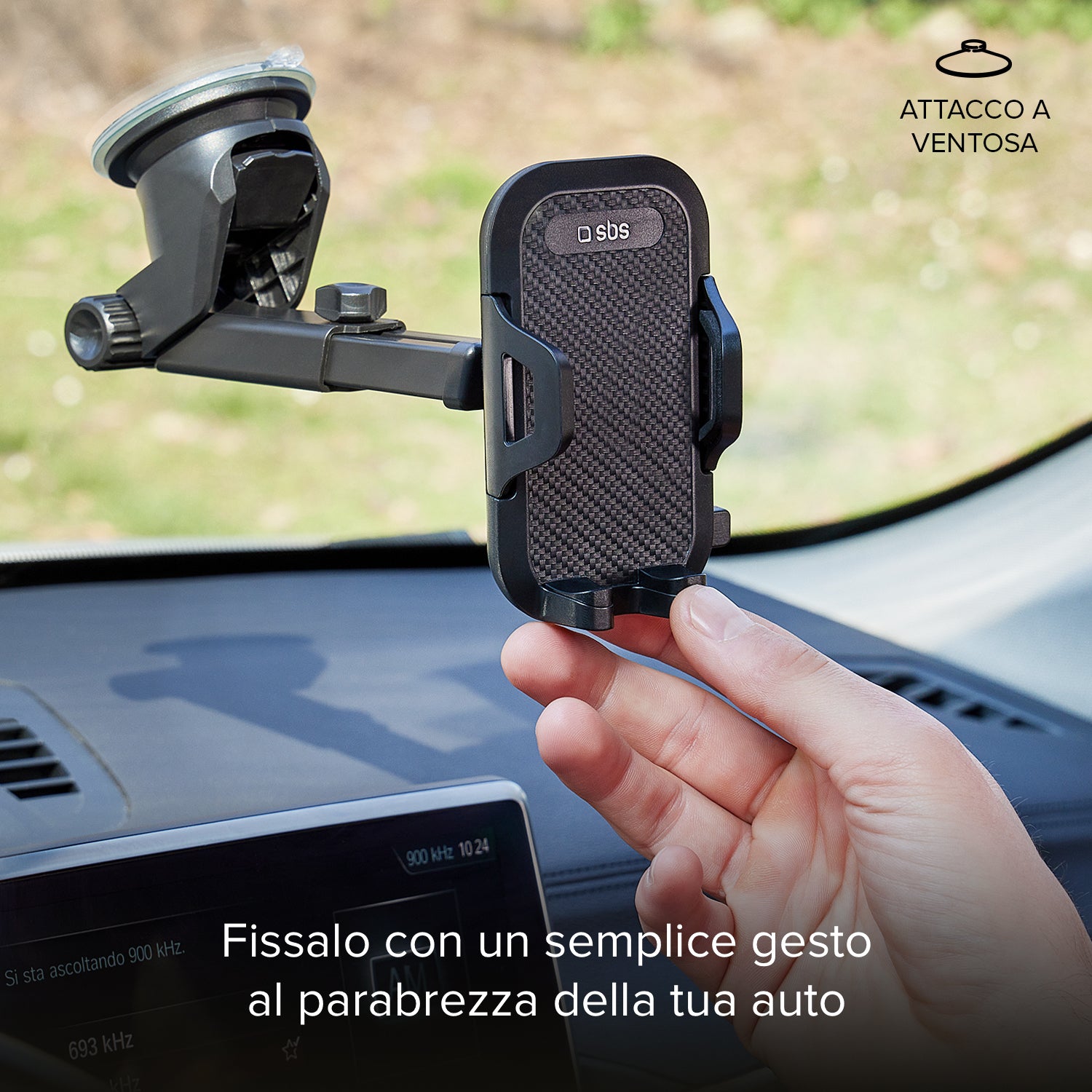 Supporto auto per telefono con asta telescopica e fissaggio a ventosa