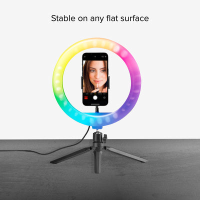 Mehrfarbiger LED-Ring mit Stativ für Fotos und Videos
