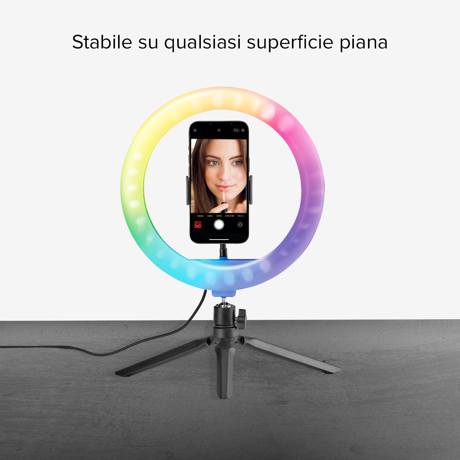 Anello LED multicolor con treppiede per video e foto