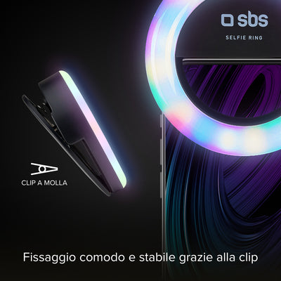 Anello LED universale multicolor con clip per video e foto