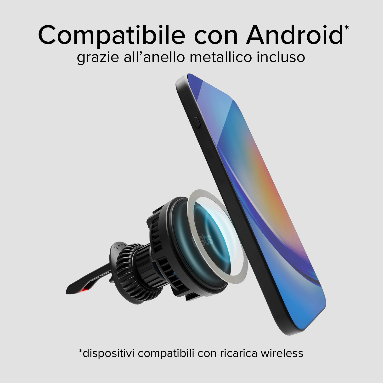 Portacellulare con ventola di raffreddamento e ricarica wireless 15W