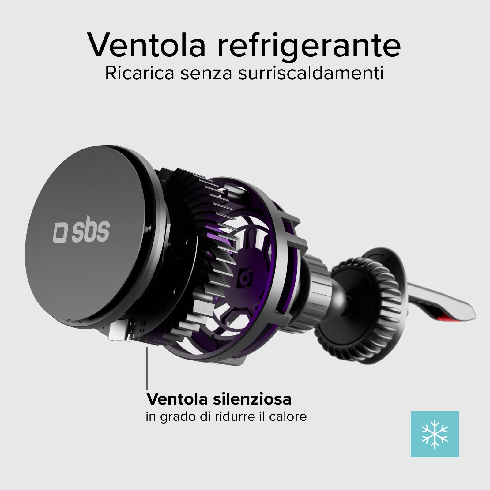 Portacellulare con ventola di raffreddamento e ricarica wireless 15W