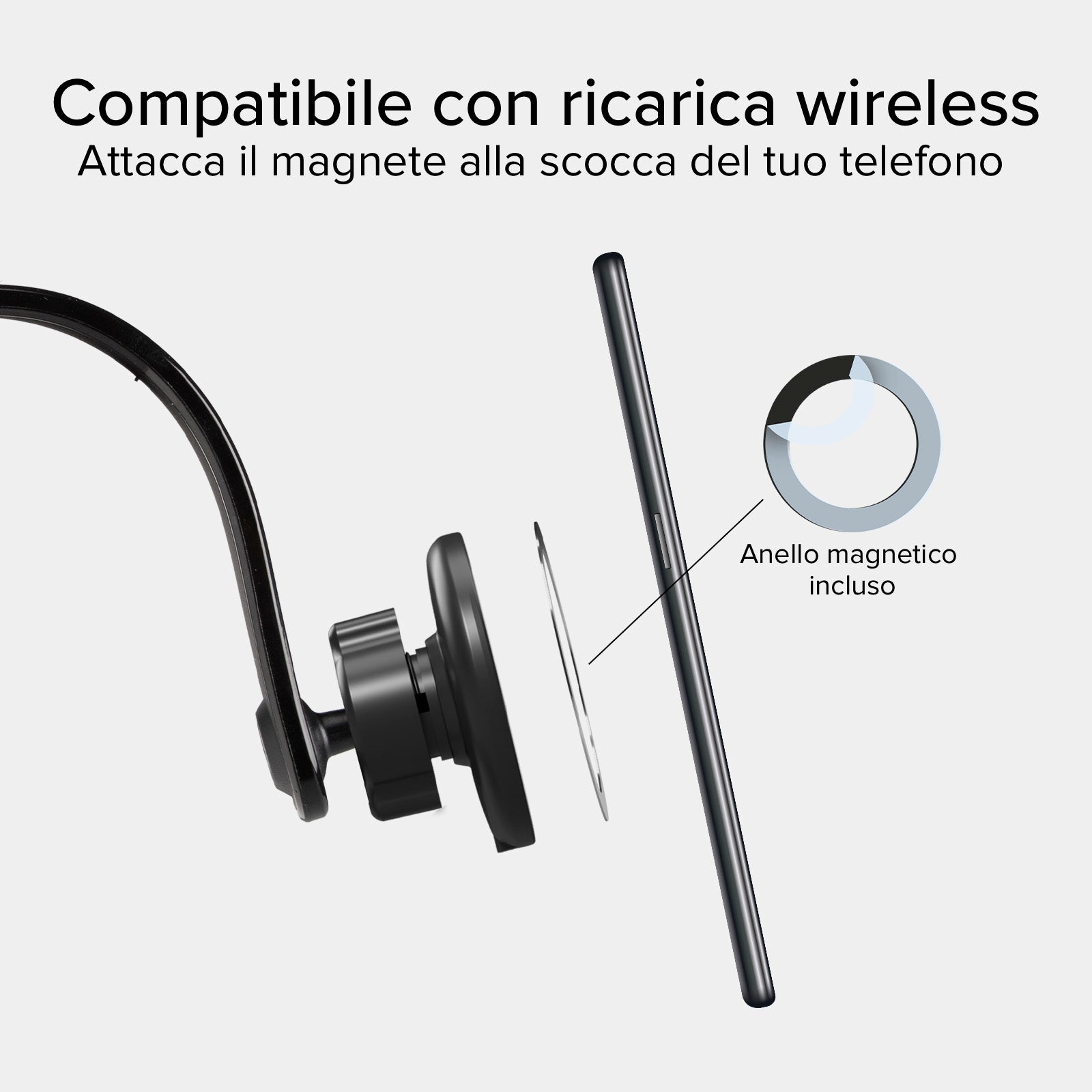 Suction cup car holder for smartphones with wireless charging
