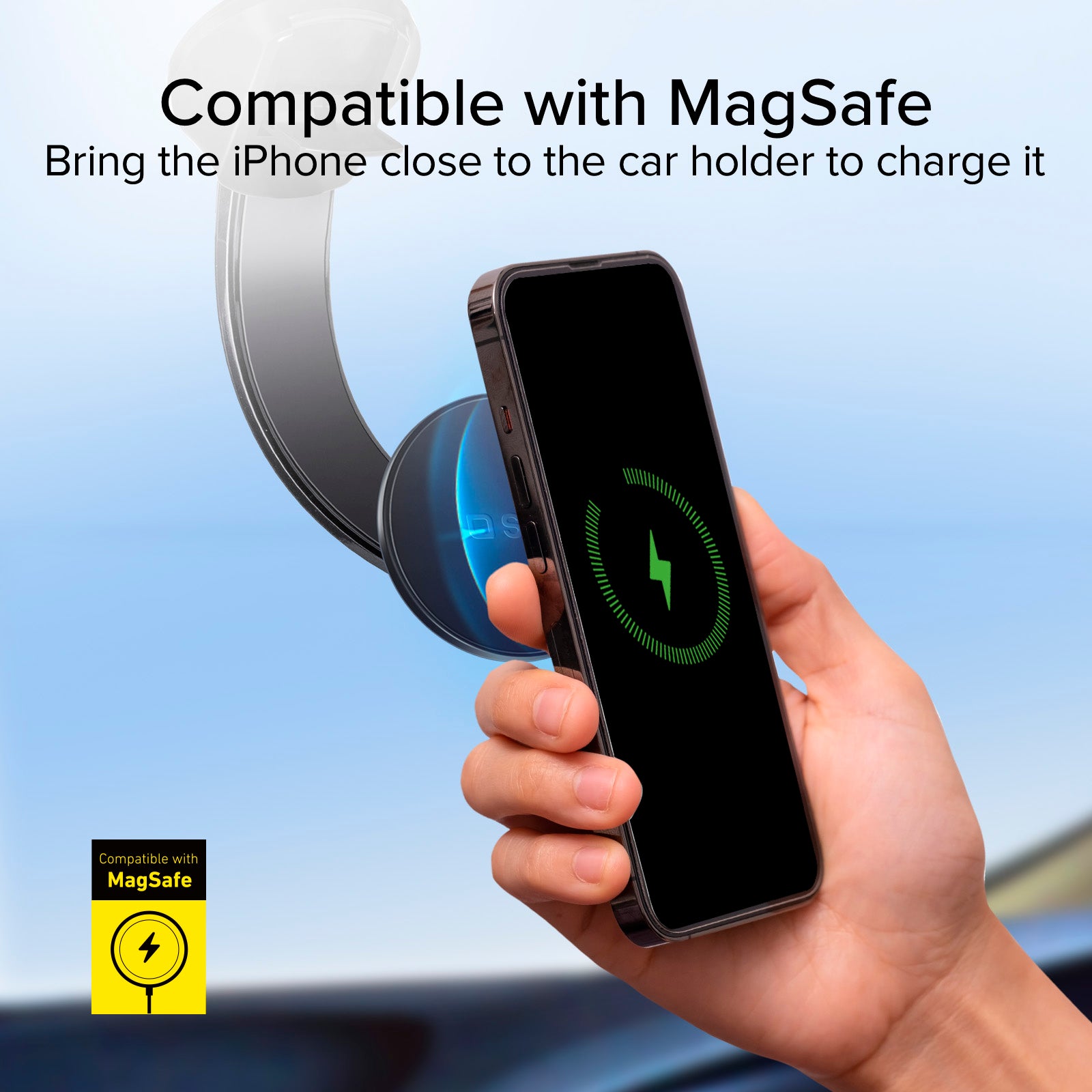 Suction cup car holder for smartphones with wireless charging