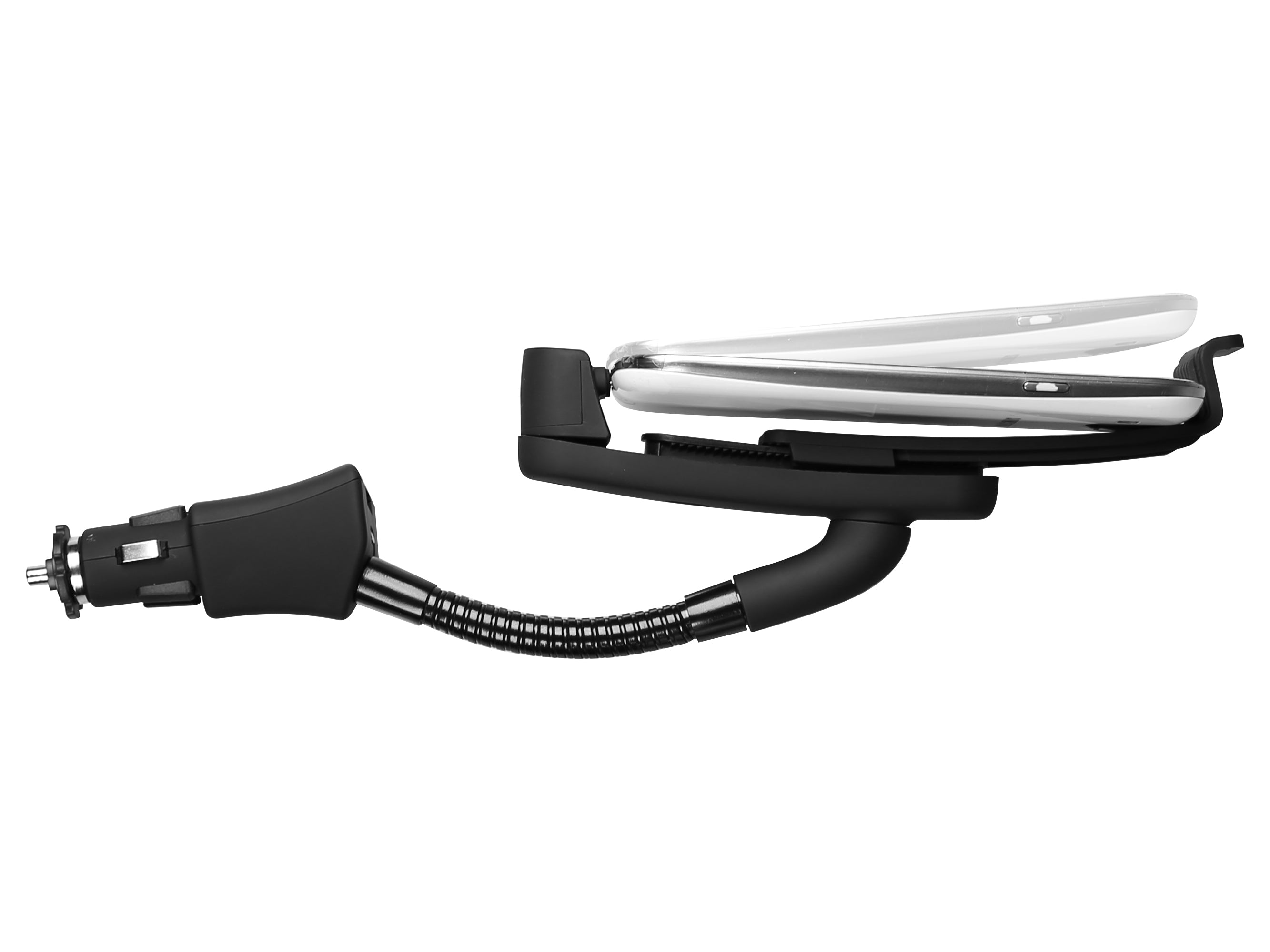 Car holder charger with micro USB connector and USB port for smartphone up to 5,5"