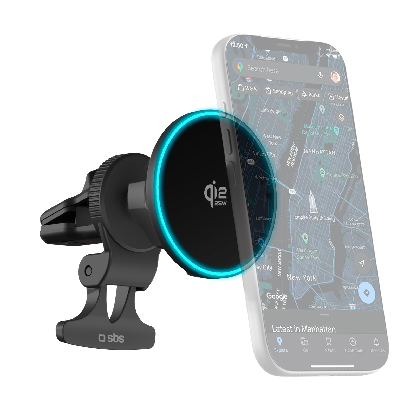Soporte de coche magnético con carga inalámbrica Qi2.2 de 25W y LED para rejilla de ventilación