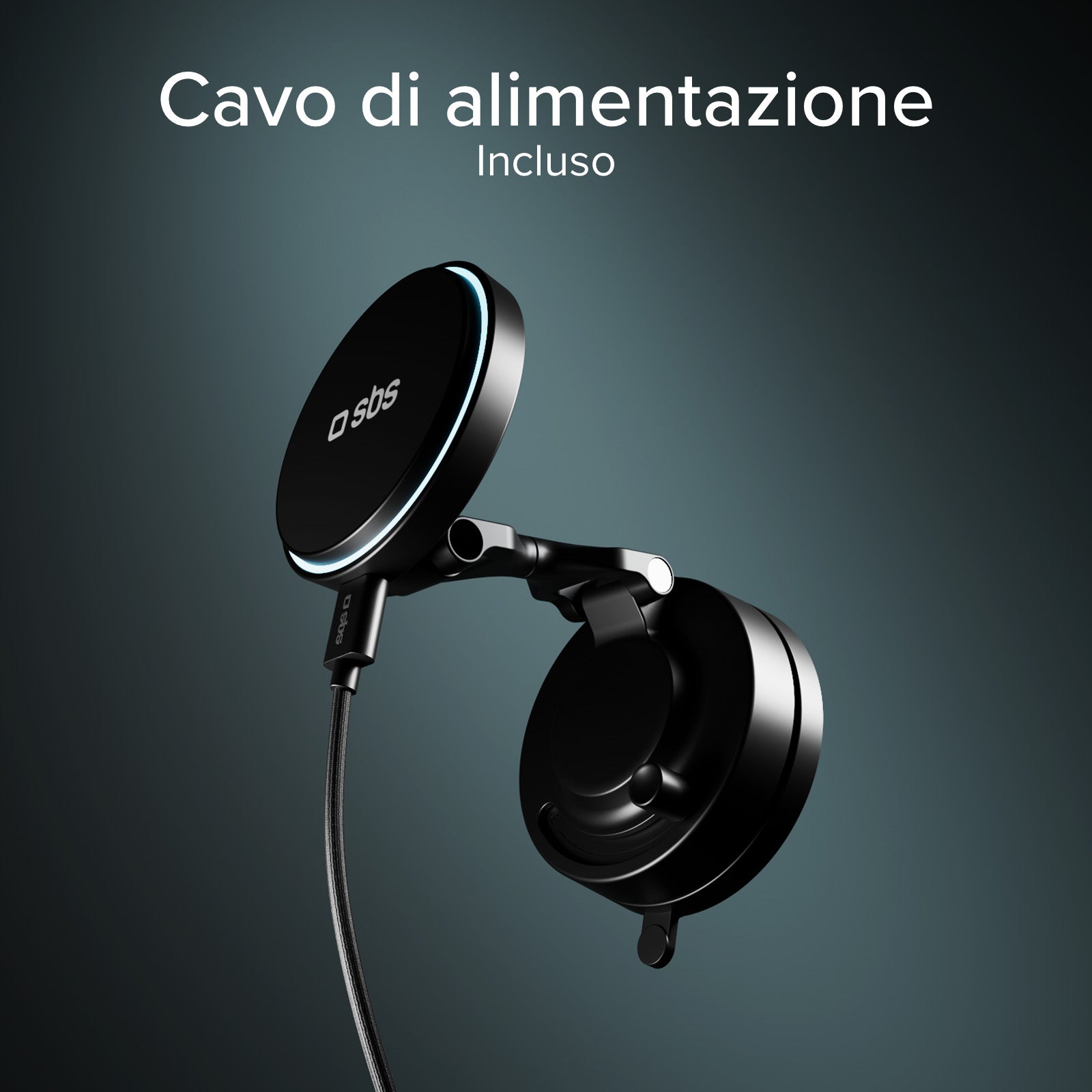 Supporto auto magnetico wireless 15W con ventosa e rotazione 360°