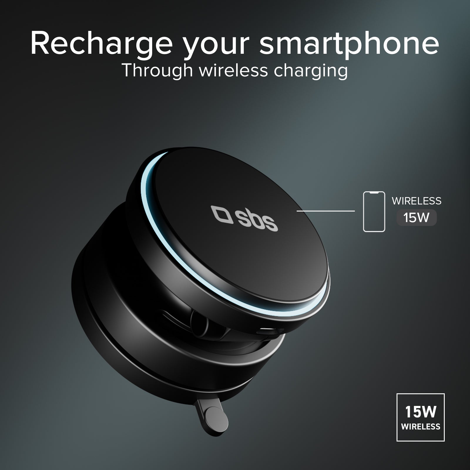 Supporto auto magnetico wireless 15W con ventosa e rotazione 360°