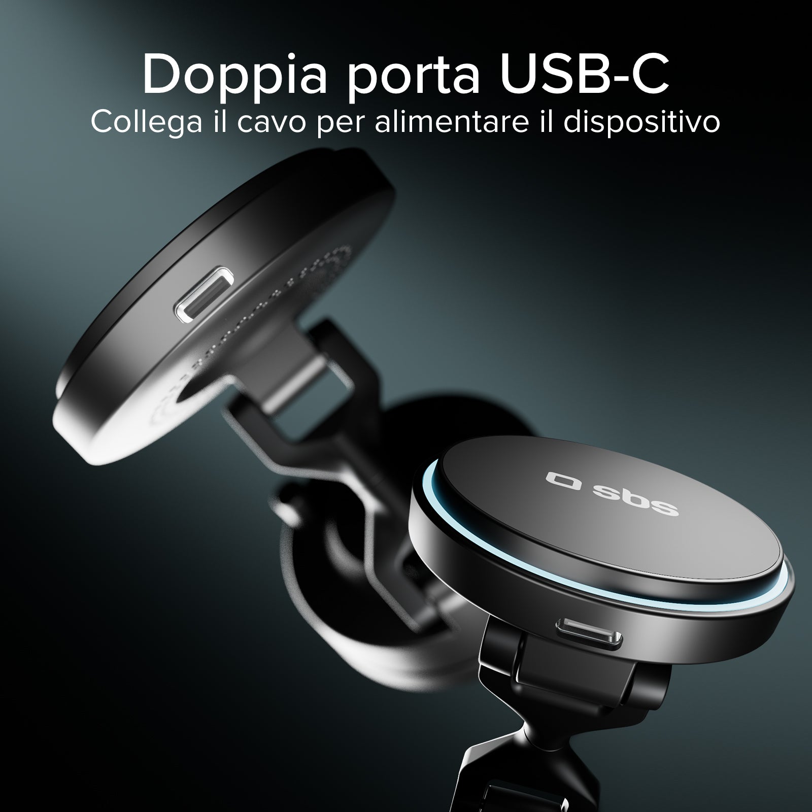 Supporto auto magnetico wireless 15W con ventosa e rotazione 360°