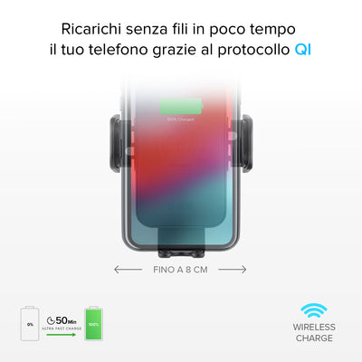 Clamp - Supporto auto per telefono con ricarica ultra rapida Wireless e chiusura automatica
