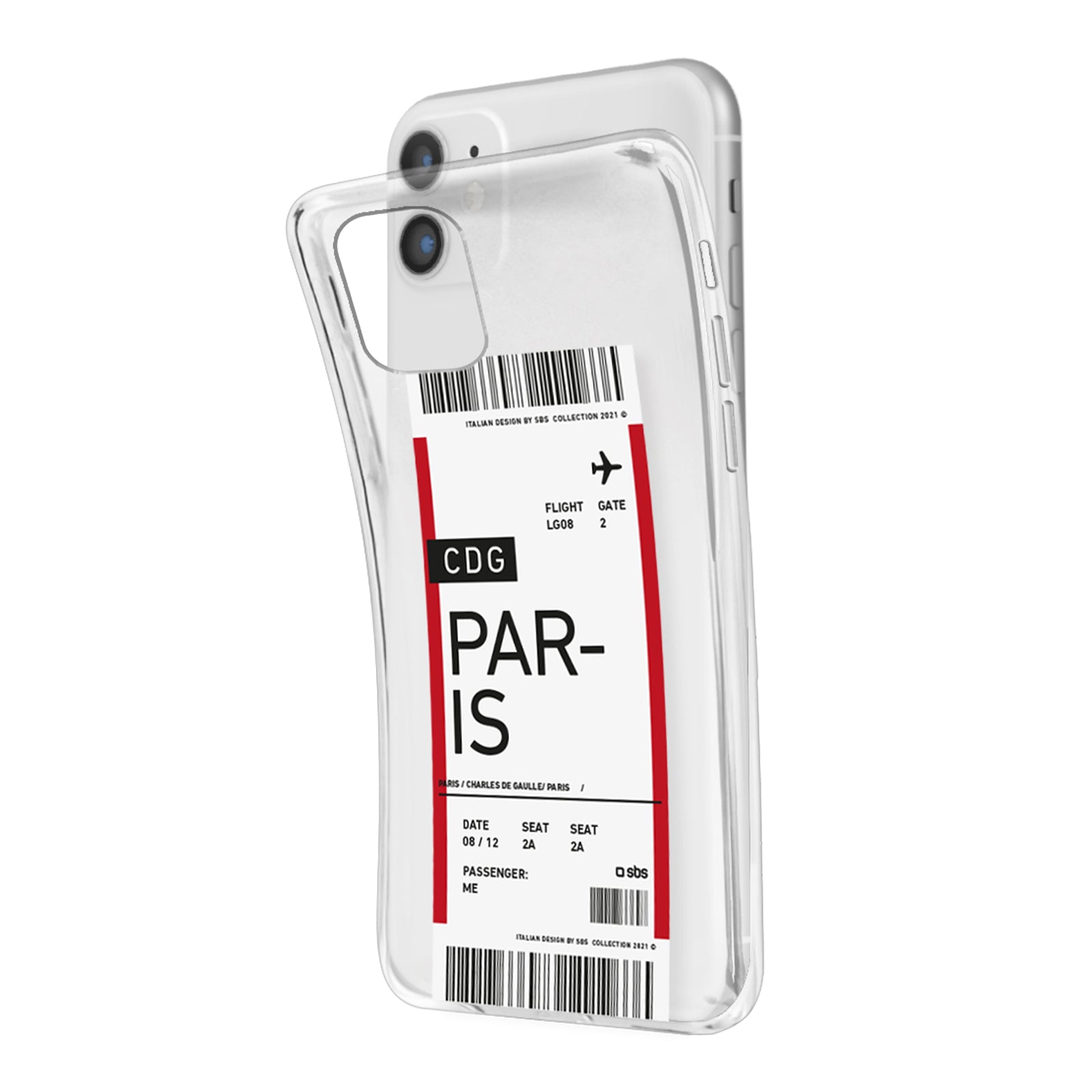 Cover morbida trasparente con texture di biglietto aereo per iPhone 11