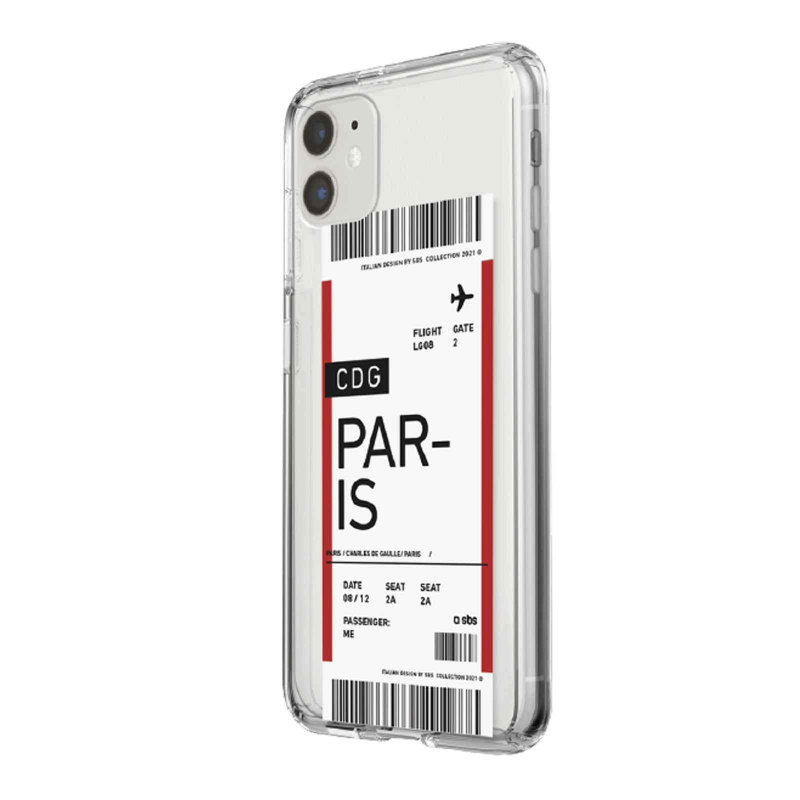 Cover morbida trasparente con texture di biglietto aereo per iPhone 11
