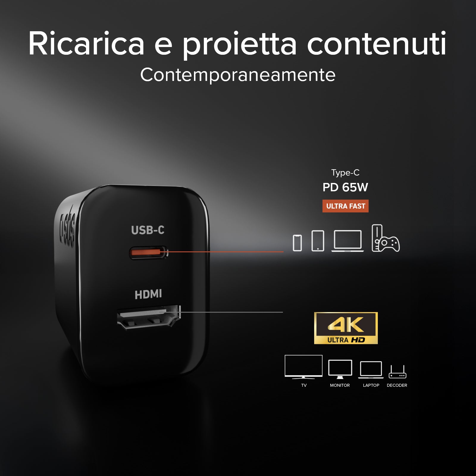 65-W-Akkuladegerät mit HDMI-Anschluss