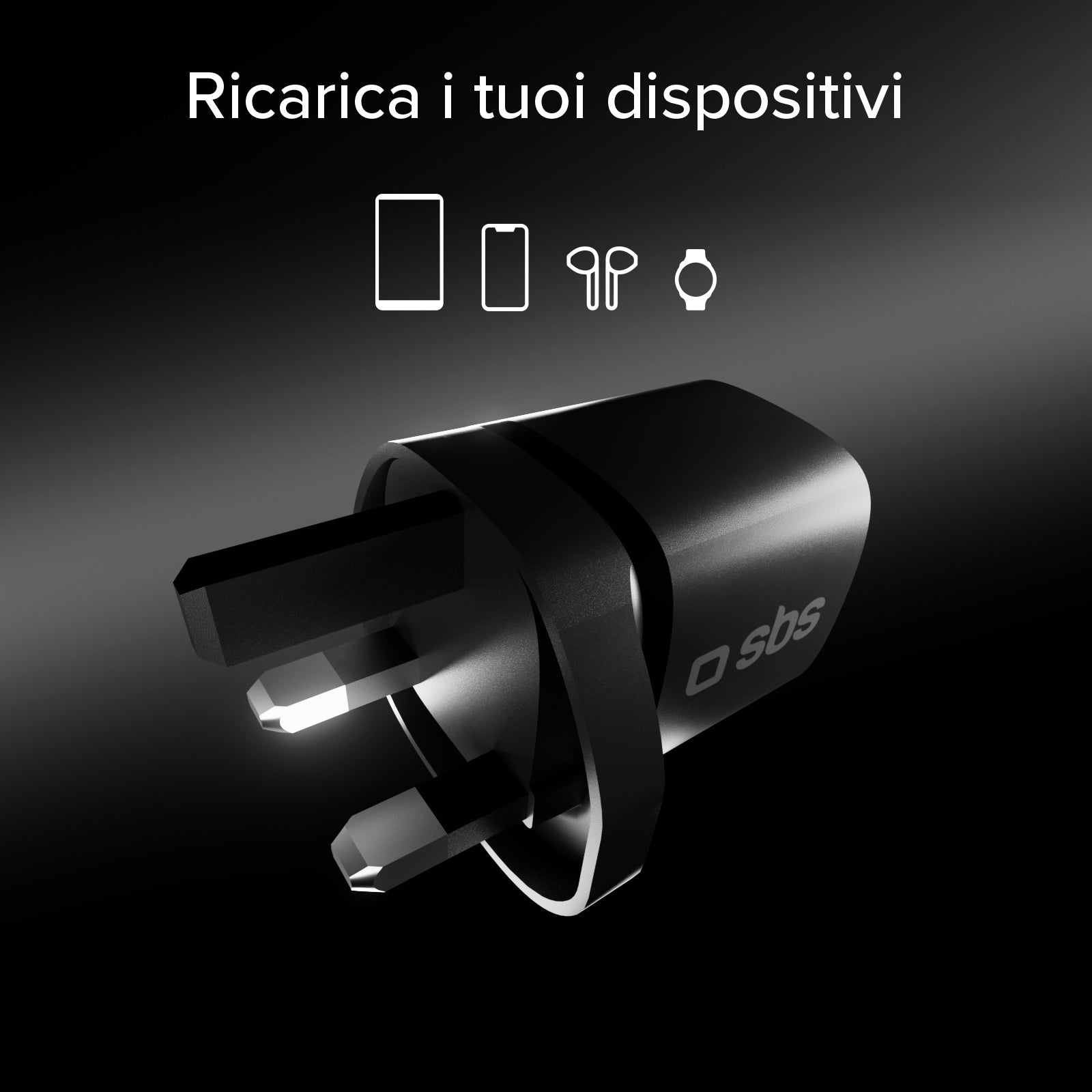 Cargador con puerto USB-C, 20W de potencia y enchufe del Reino Unido