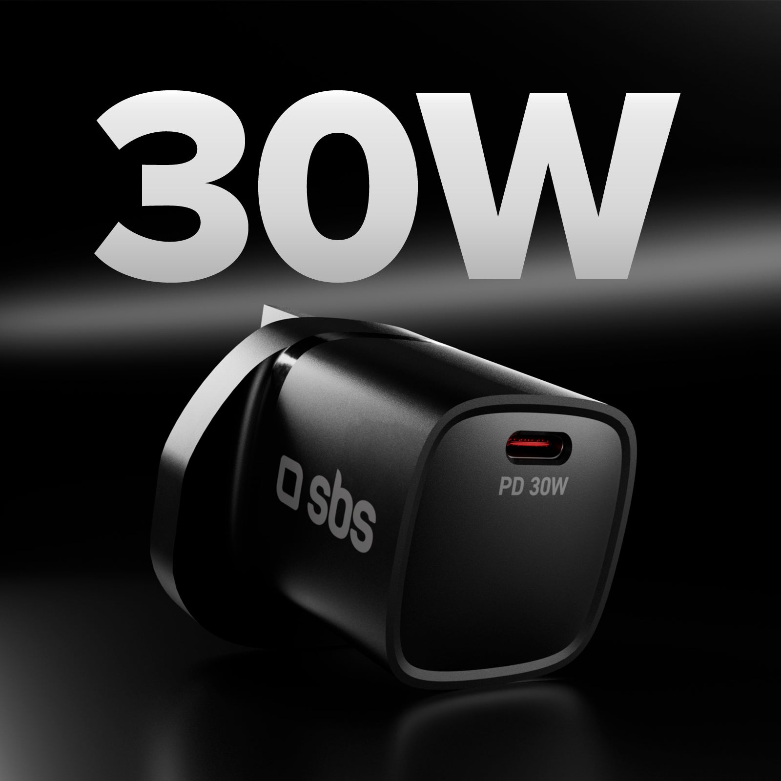 Charger with USB-C port, 30W power, and UK plug