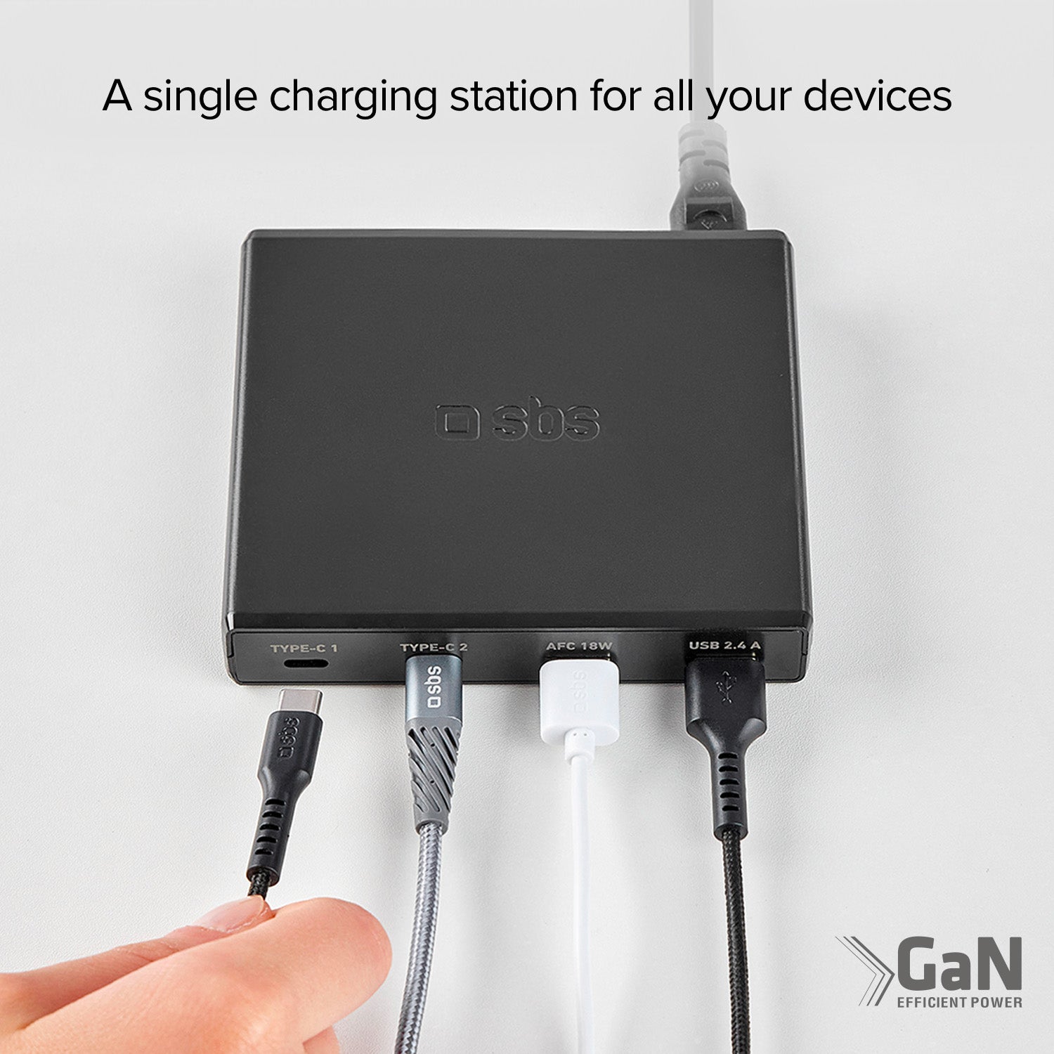 Estación de carga GaN con 4 puertos - carga ultra-rápida con 2 puertos USB-A y 2 puertos USB-C
