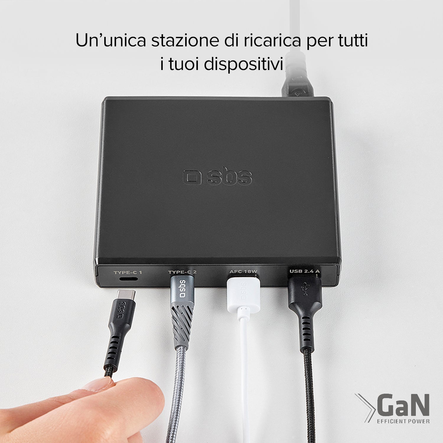 Estación de carga GaN con 4 puertos - carga ultra-rápida con 2 puertos USB-A y 2 puertos USB-C