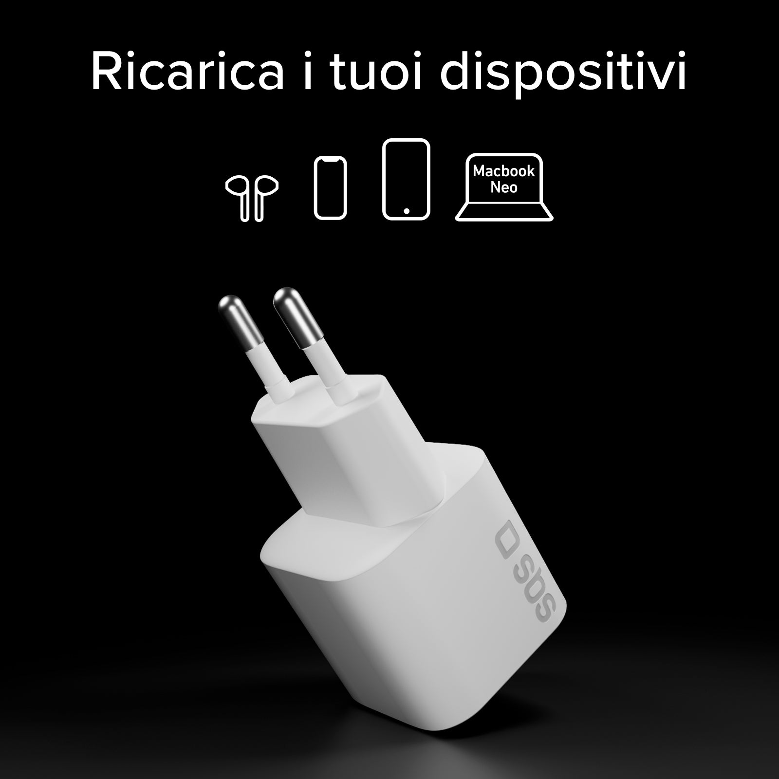 Caricatore da muro USB-C 20W GaN PD 3.0 mini size per smartphone e tablet