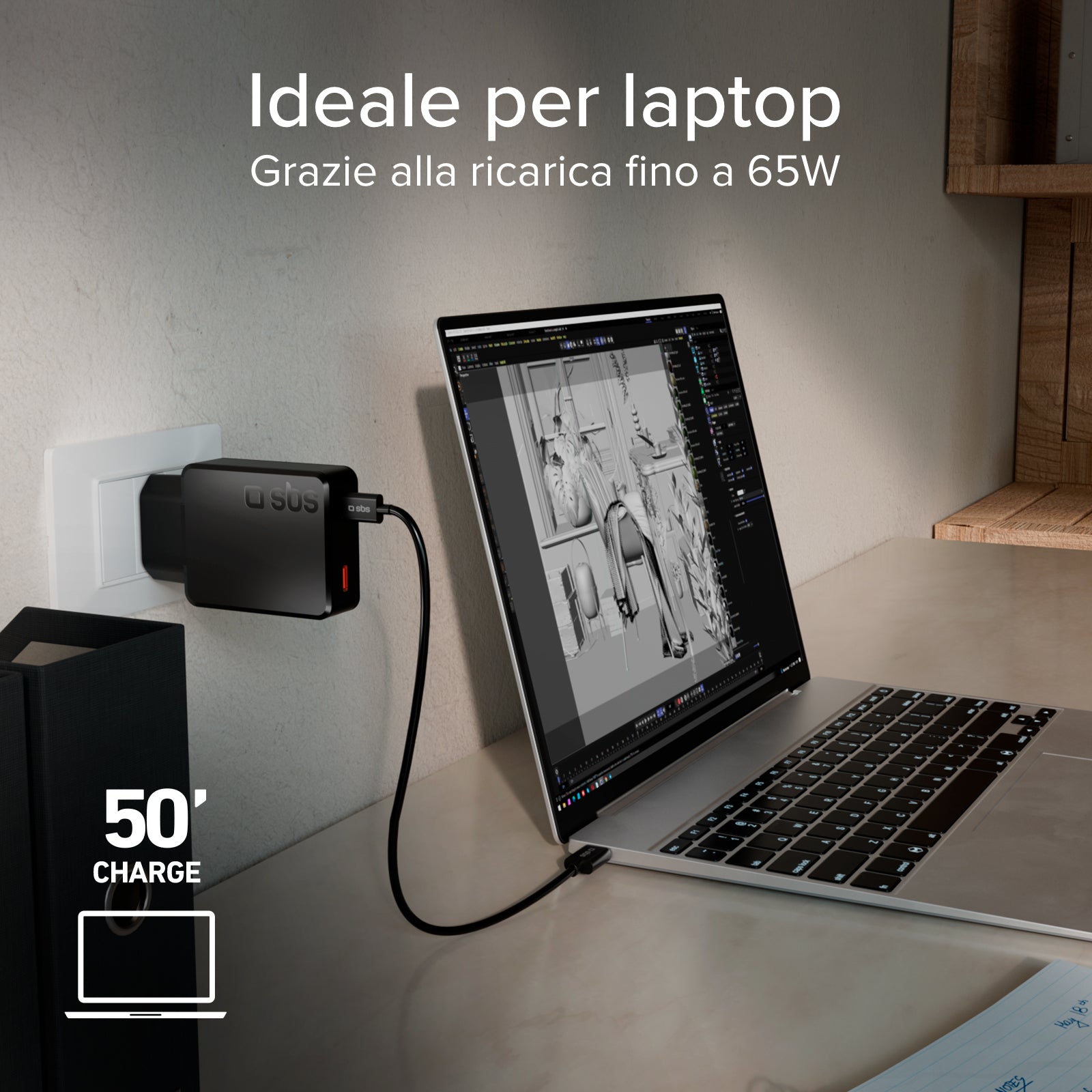 Caricatore da muro 65w USB-C Ultra Slim con doppia uscita
