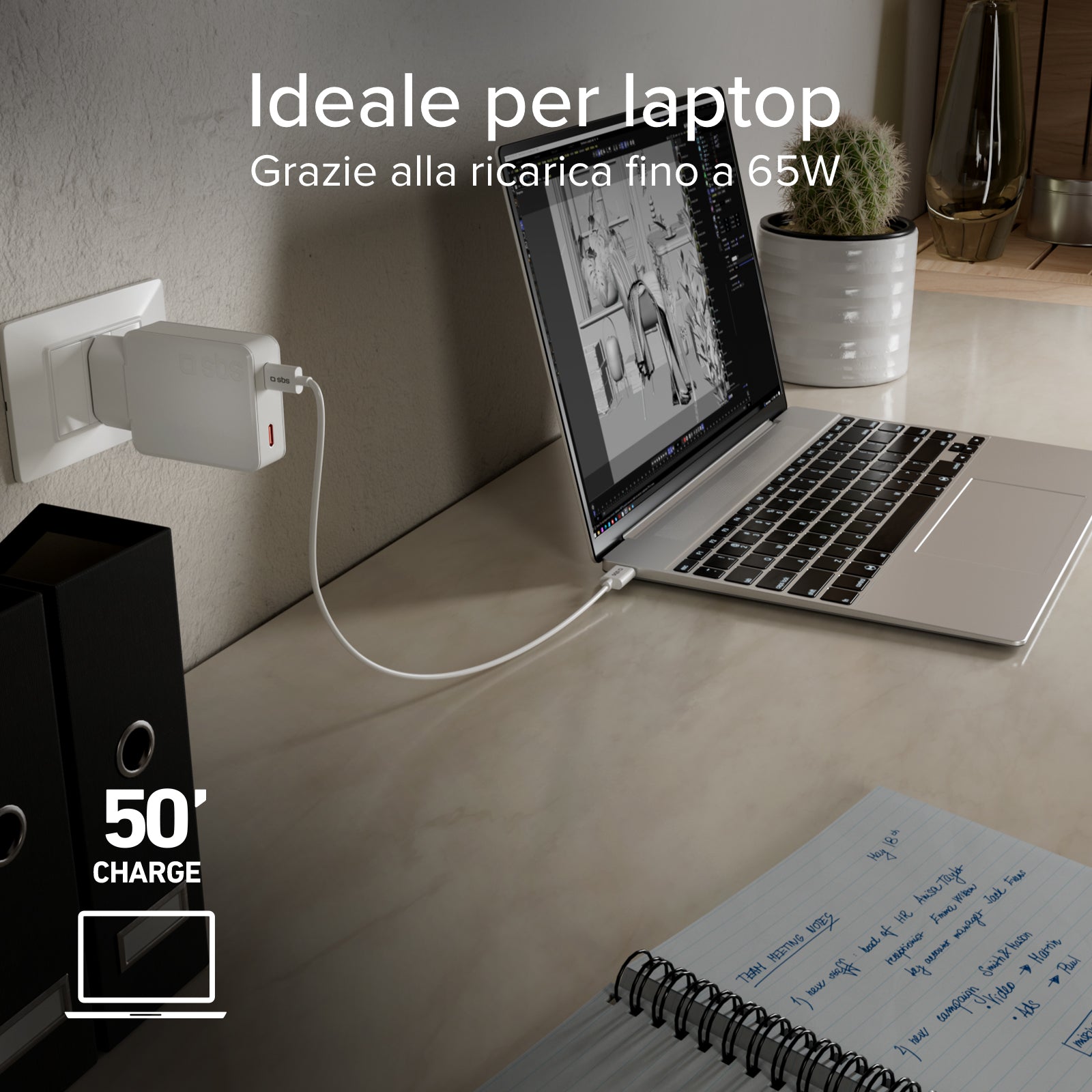 Ultra-slim 67 Watt GaN charger with two USB-C Power Delivery ports, European plug