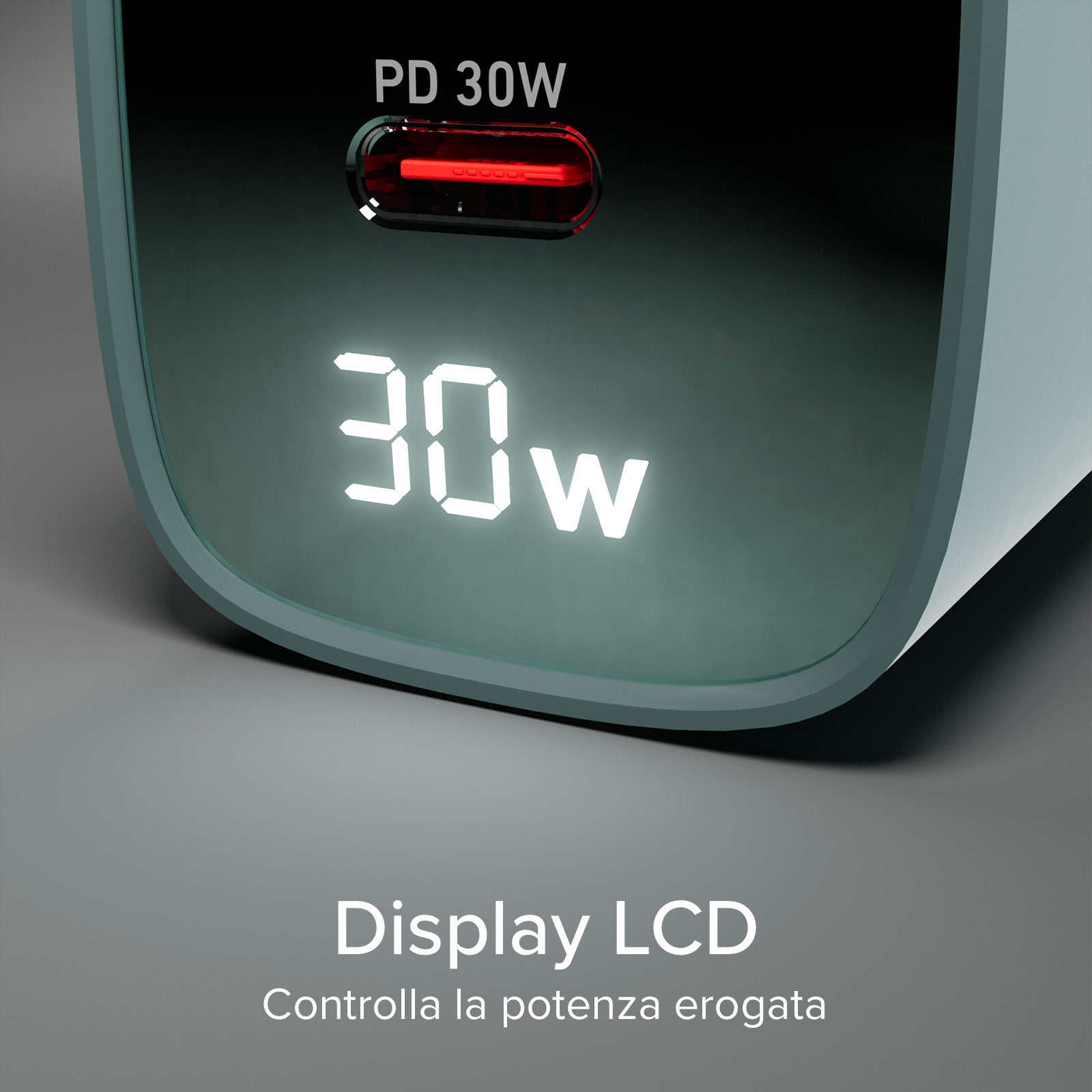 Caricabatterie da muro, schermo LCD, 1 uscita USB-C PD 30W, 1 uscita USB-A 18W