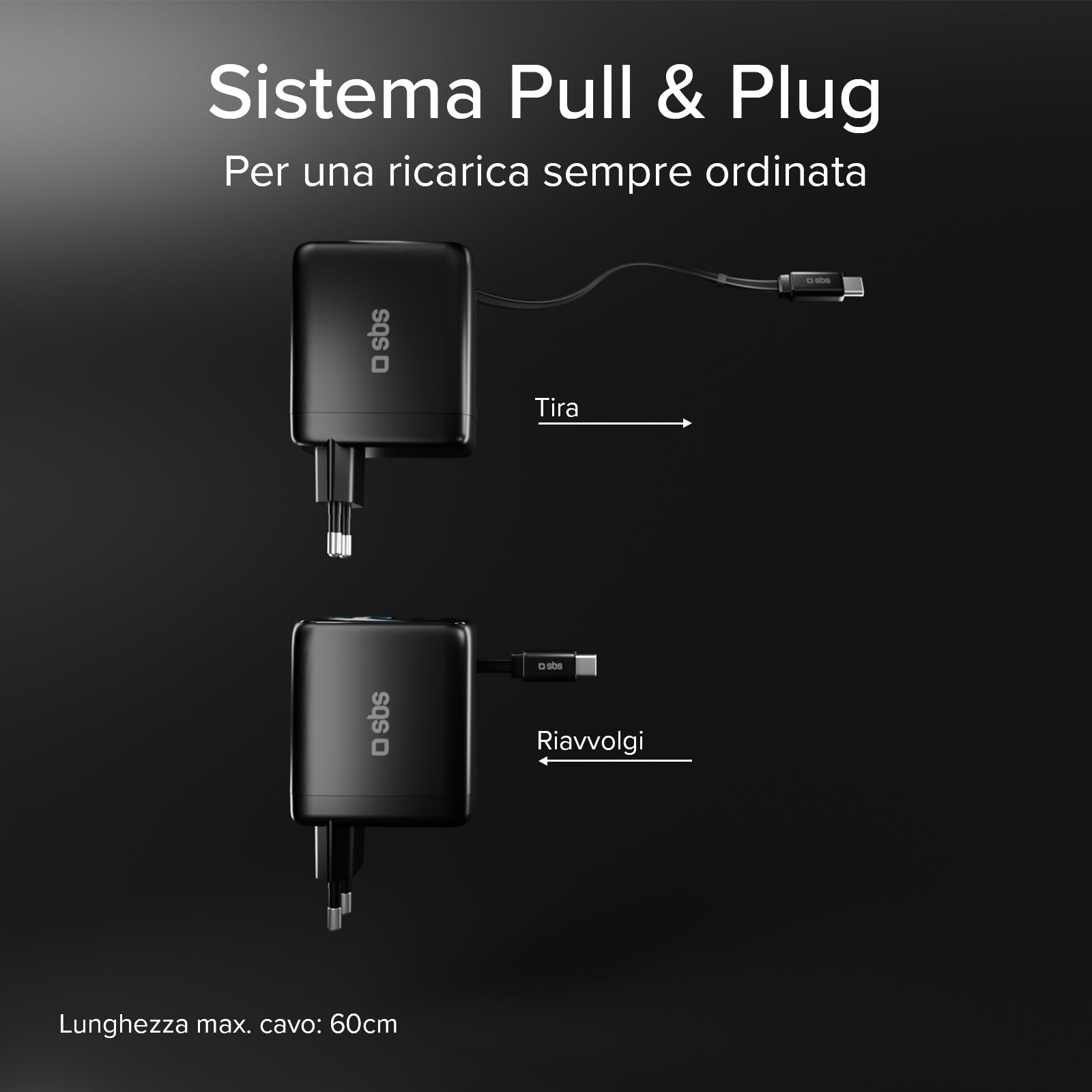 Cargador de 100W con puerto USB-C, USB-A, cable USB-C retráctil y pantalla integrada