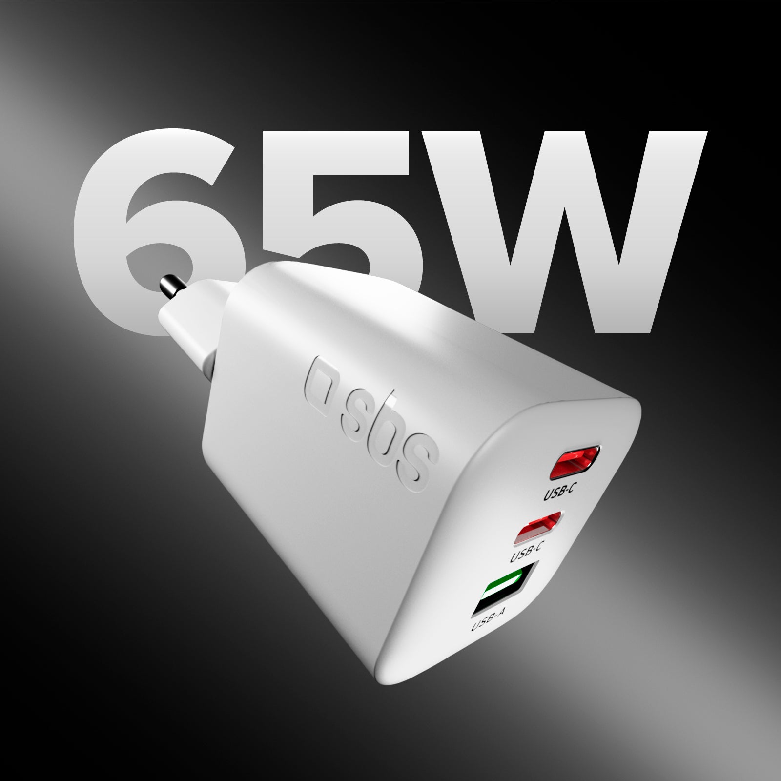 65W GaN-Wandladegerät mit 2 USB-C Power Delivery und USB-A für Laptop, Smartphone und Tablet