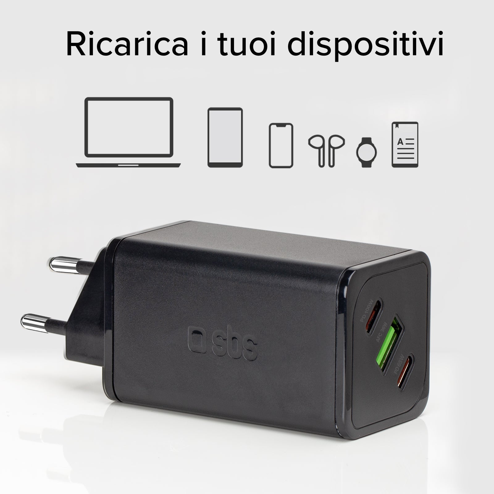 Caricatore caricabatterie GaN da 100 Watt con Power Delivery (PD)