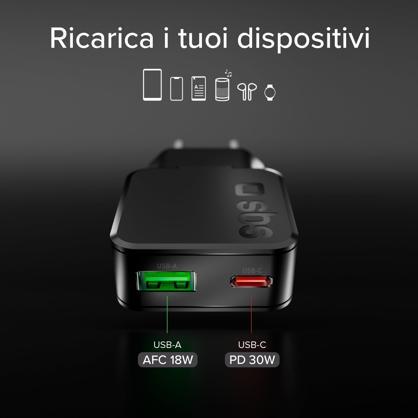 30W USB-C Power Delivery und USB-A Fast Charge Slim-Wandladegerät