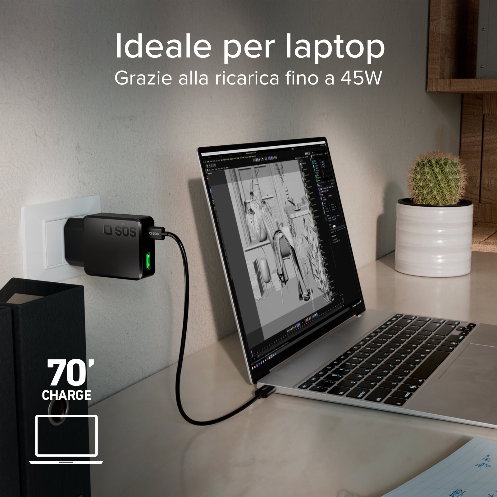 Caricatore da muro 45w USB-C Ultra Slim con doppia porta
