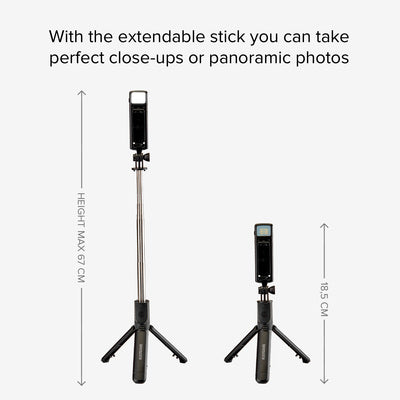 Universeller Selfie-Stick mit integriertem LED-Licht und Stativ