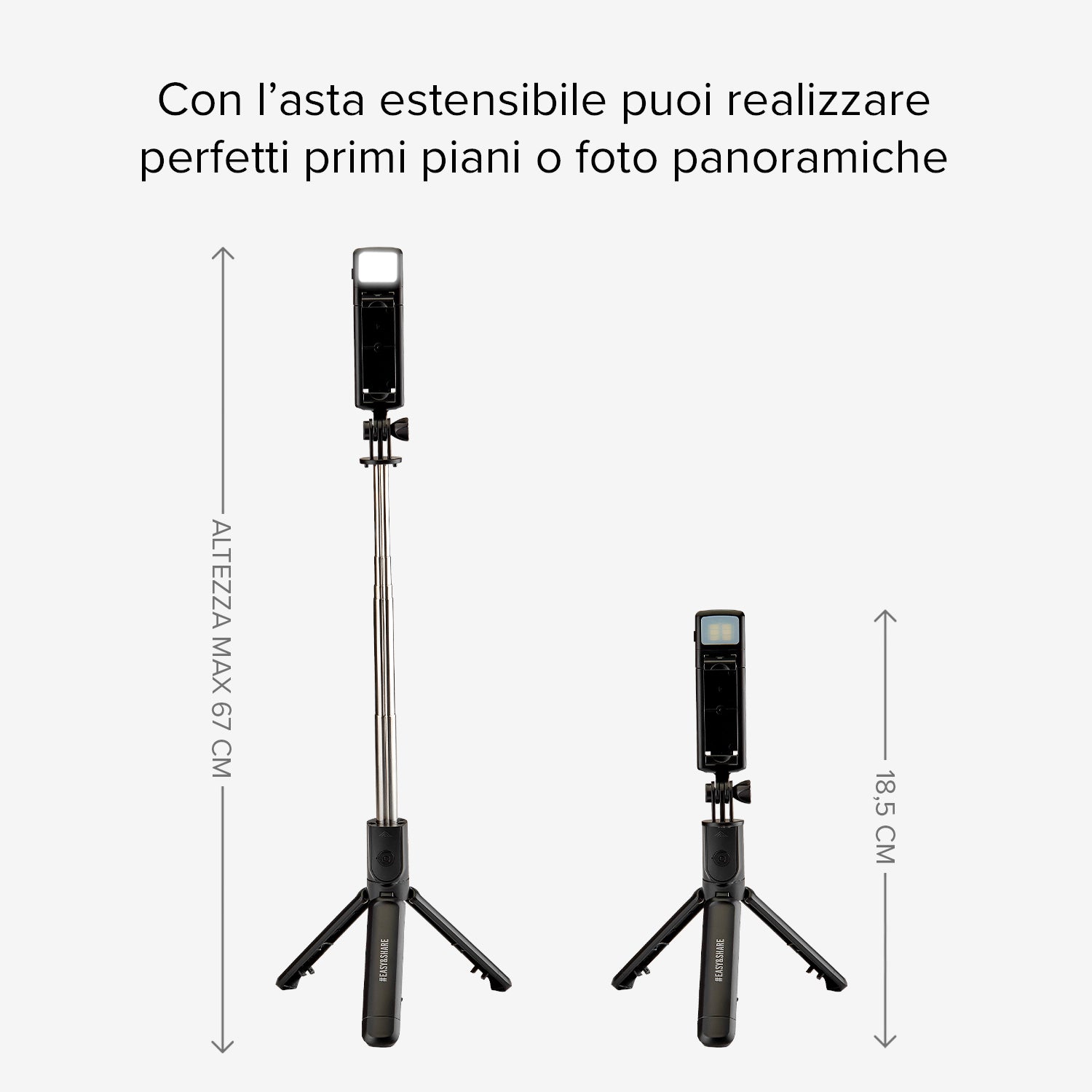 Selfie stick Wireless estensibile con luce LED per smartphone