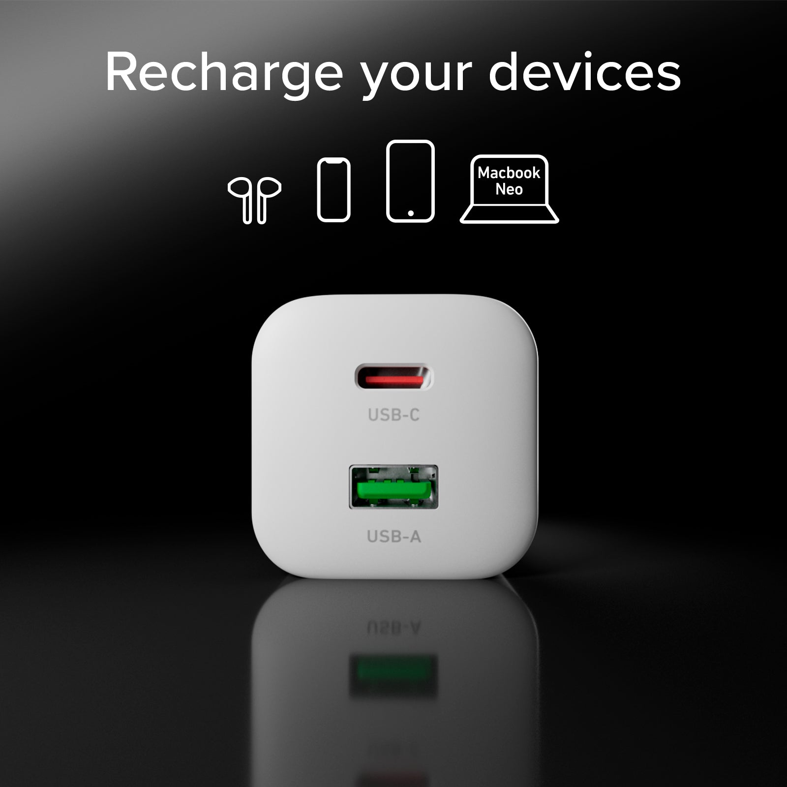 Kit de carga con cargador de pared 20W GaN Power Delivery y cable USB-C de 1,5 m